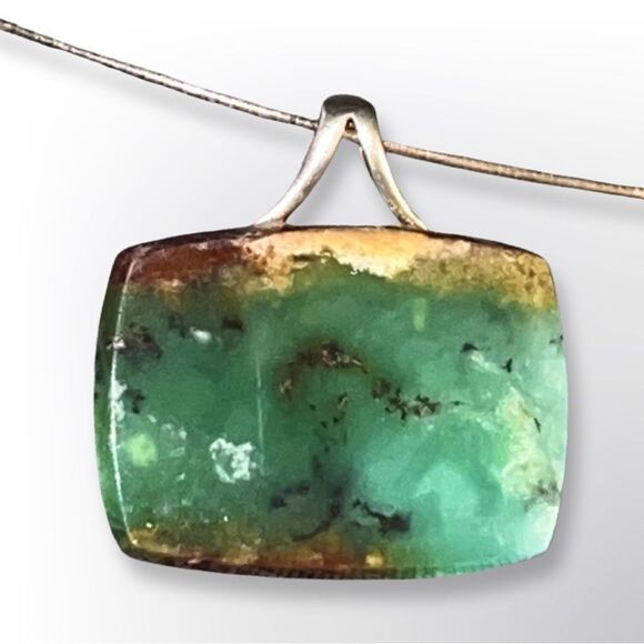 Natural Chrysoprase Sterling Silver Snake Chain Necklace - Picture 10 of 12